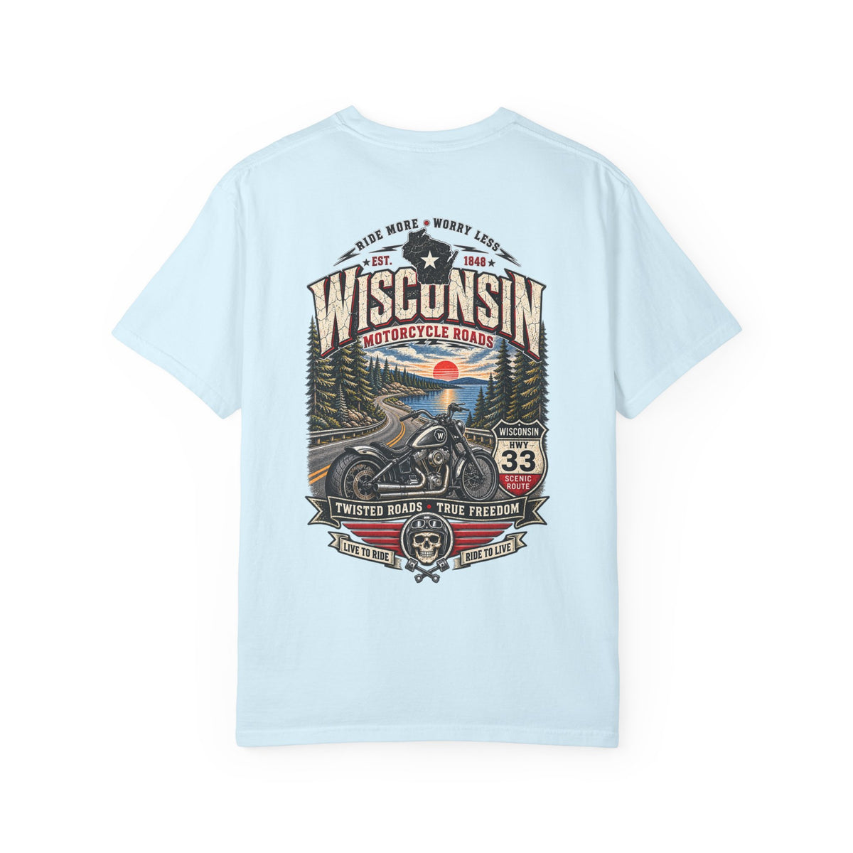 Wisconsin Motorcycle Roads Unisex Comfort Color 1717 Streetwear Graphic Tee