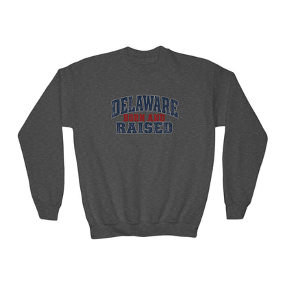 Delaware Born and Raised Rustic Heritage Unisex Youth Crewneck Sweatshirt Graphic