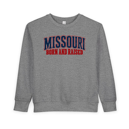 Missouri Born and Raised Vintage Americana Unisex Toddler Sweatshirt Graphic