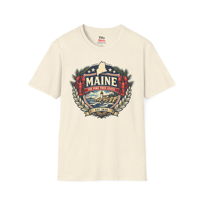 Maine Heritage Badge Unisex Softstyle T Shirt State Pride Graphic Tee Collections FS03