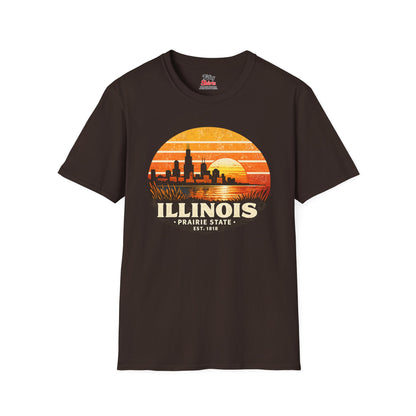 Illinois Skyline Sunset Unisex Softstyle T Shirt State Pride Graphic Tee Collections FS03