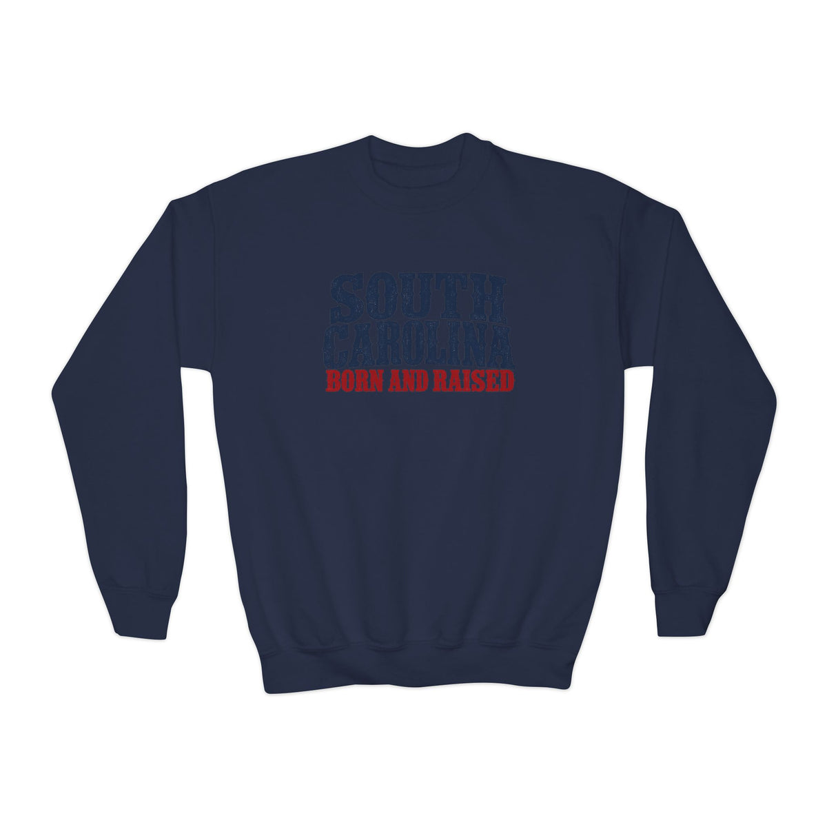 South Carolina Born and Raised Southern Heritage Unisex Youth Crewneck Sweatshirt Graphic