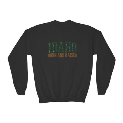 Idaho Born and Raised Pacific Northwest Heritage Unisex Youth Crewneck Sweatshirt Graphic