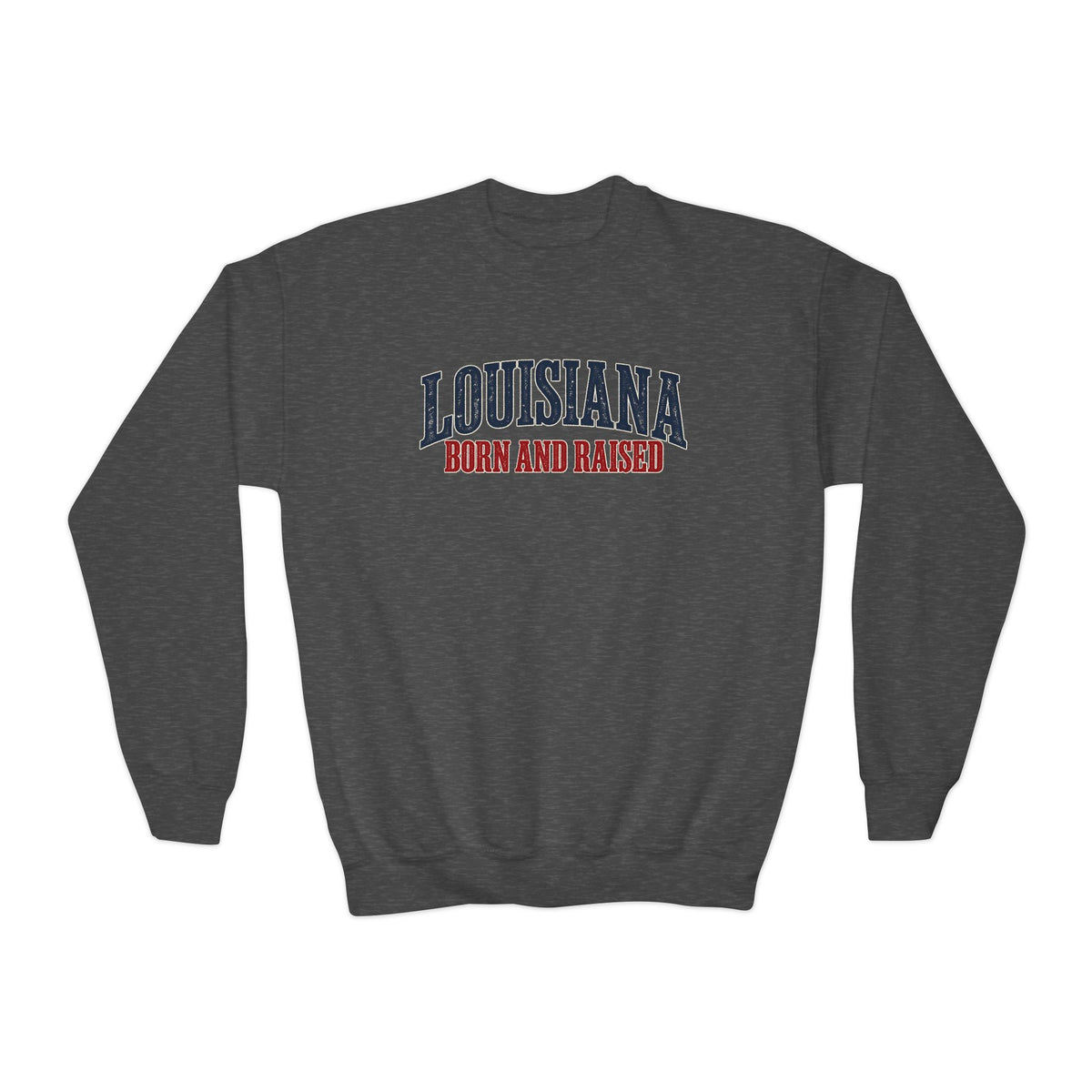 Louisiana Born and Raised Southern Heritage Unisex Youth Crewneck Sweatshirt Graphic
