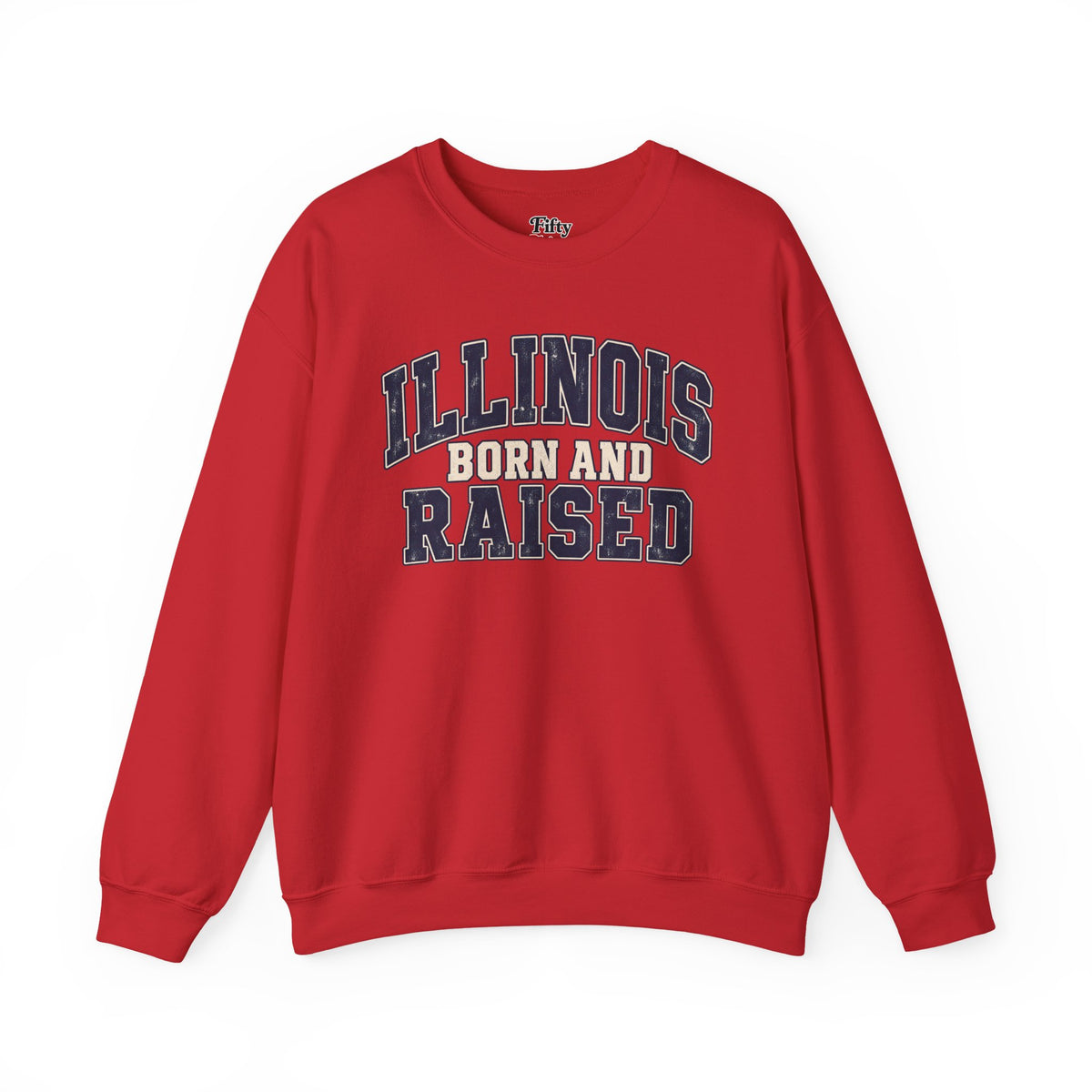 Illinois Born and Raised Unisex Crewneck Sweatshirt State Name Graphic