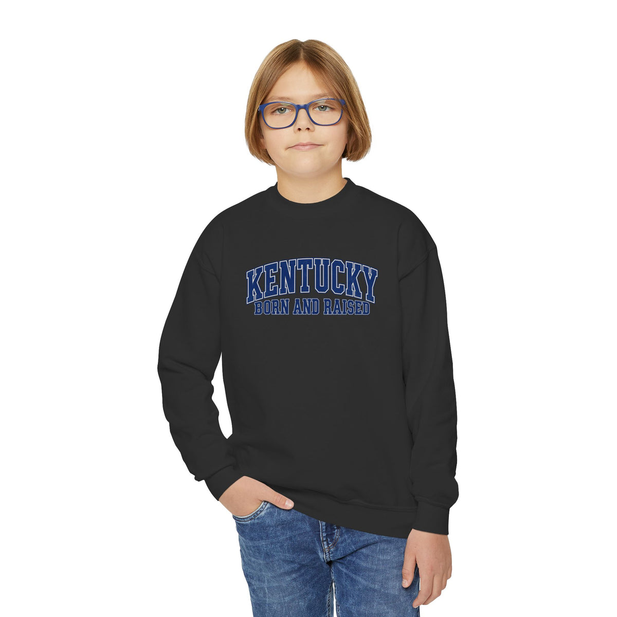 Kentucky Born and Raised Classic Collegiate Unisex Youth Crewneck Sweatshirt Graphic