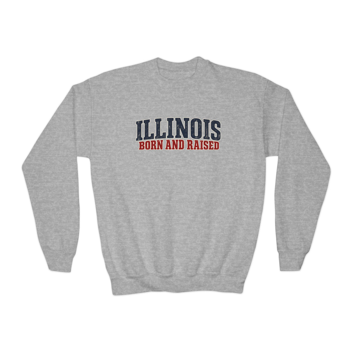 Illinois Born and Raised Midwest Americana Unisex Youth Crewneck Sweatshirt