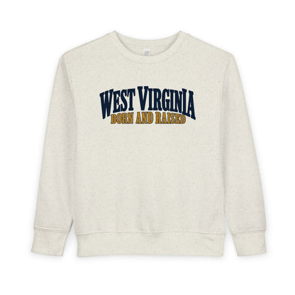 West Virginia Born and Raised Heritage Serif Unisex Toddler Sweatshirt