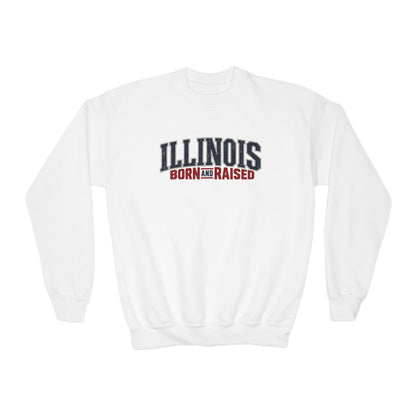 Illinois Born and Raised Premium Heritage Unisex Youth Crewneck Sweatshirt Graphic