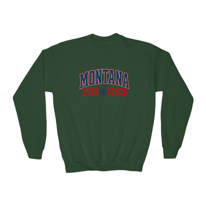 Montana Born and Raised Vintage Americana Unisex Youth Crewneck Sweatshirt Graphic