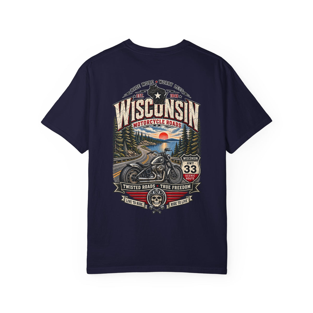 Wisconsin Motorcycle Roads Unisex Comfort Color 1717 Streetwear Graphic Tee