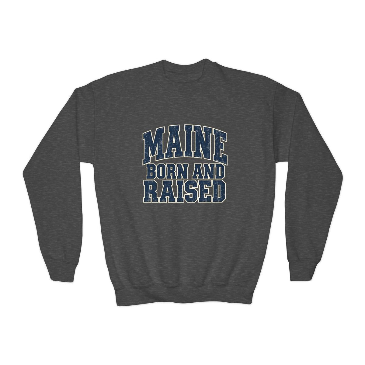 Maine Born and Raised Bold Athletic Unisex Youth Crewneck Sweatshirt Graphic