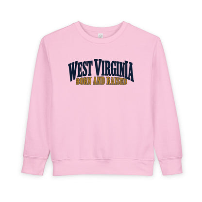 West Virginia Born and Raised Heritage Serif Unisex Toddler Sweatshirt