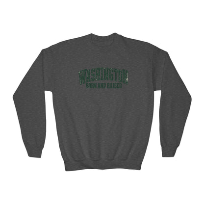 Washington Born and Raised Vintage Workwear Unisex Youth Crewneck Sweatshirt Graphic