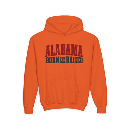 Alabama Born and Raised Rugged Workwear Unisex Youth Heavy Blend Hooded Sweatshirt Graphic
