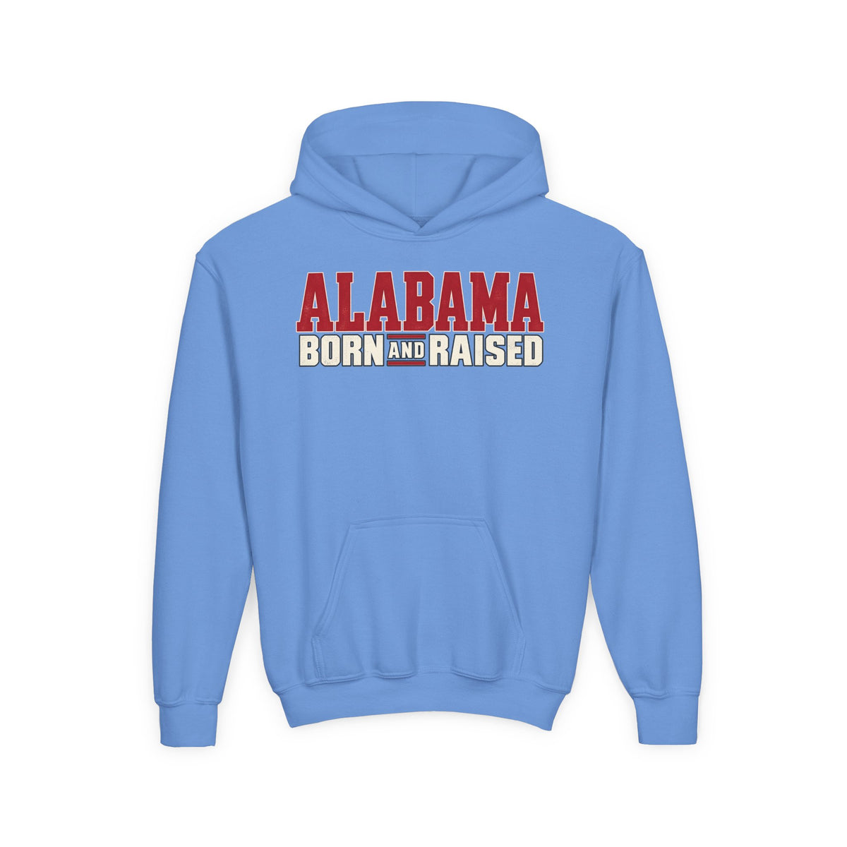 Alabama Born and Raised Premium Southern Streetwear Unisex Youth Heavy Blend Hooded Sweatshirt Graphic