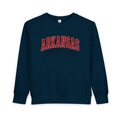 Arkansas Born and Raised Vintage Athletic Heritage Unisex Toddler Sweatshirt