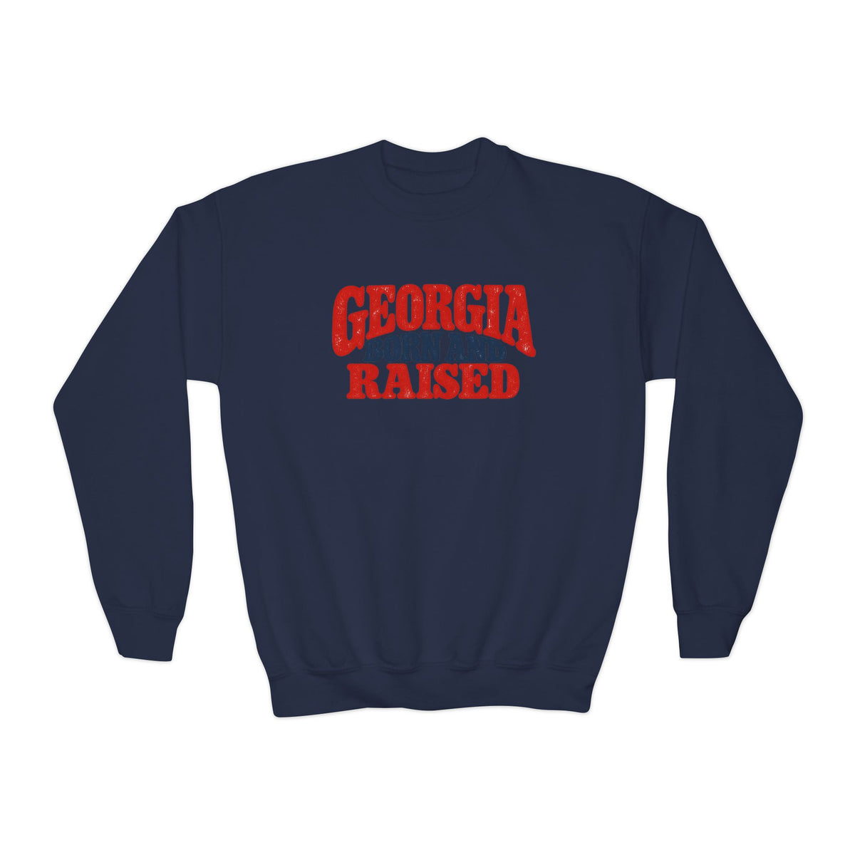 Georgia Born and Raised Retro Unisex Youth Crewneck Sweatshirt