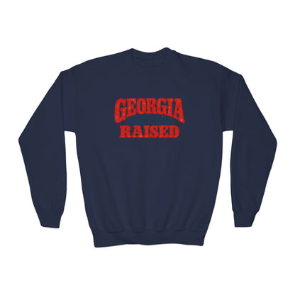 Georgia Born and Raised Retro Unisex Youth Crewneck Sweatshirt