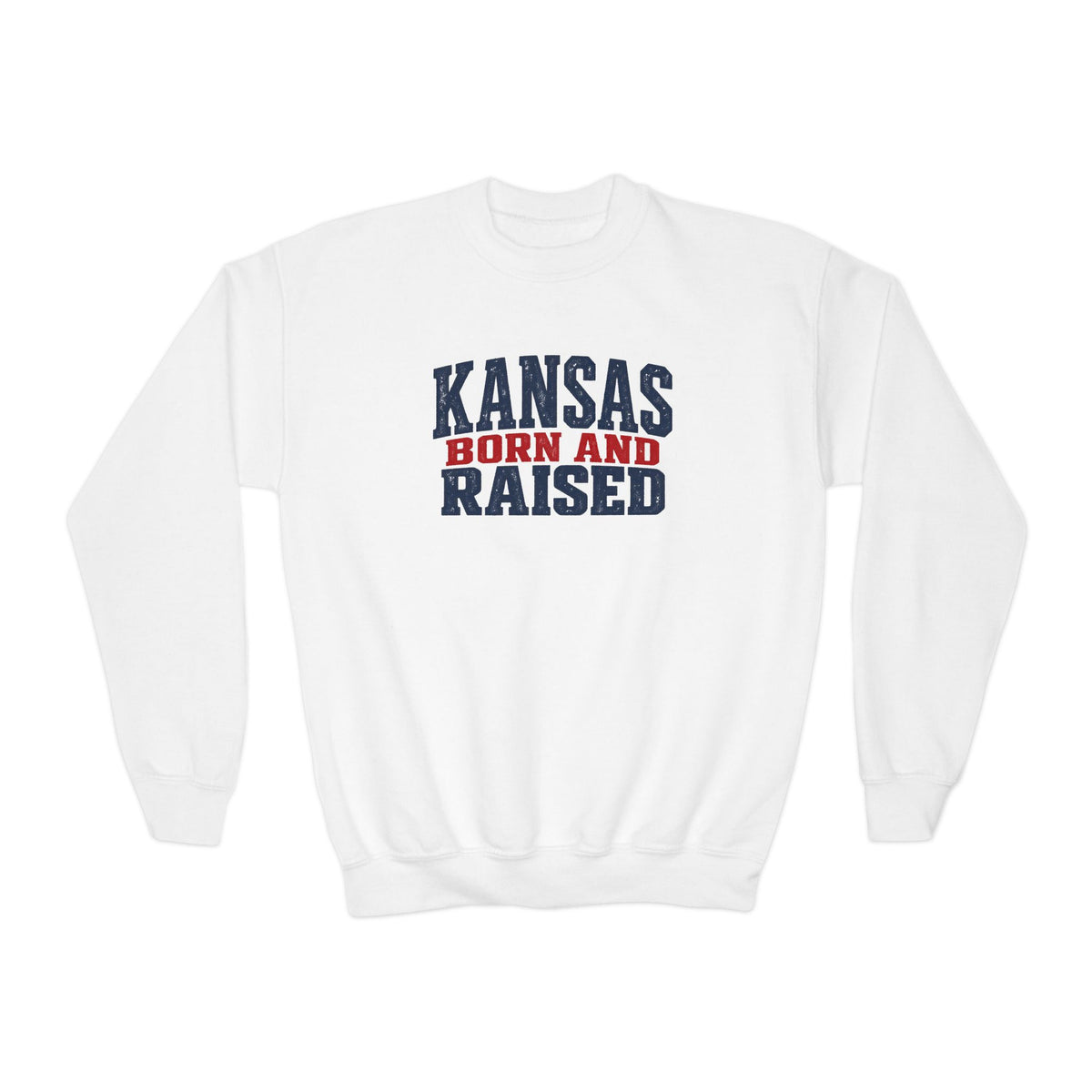 Kansas Born and Raised Classic Heritage Unisex Youth Crewneck Sweatshirt Graphic