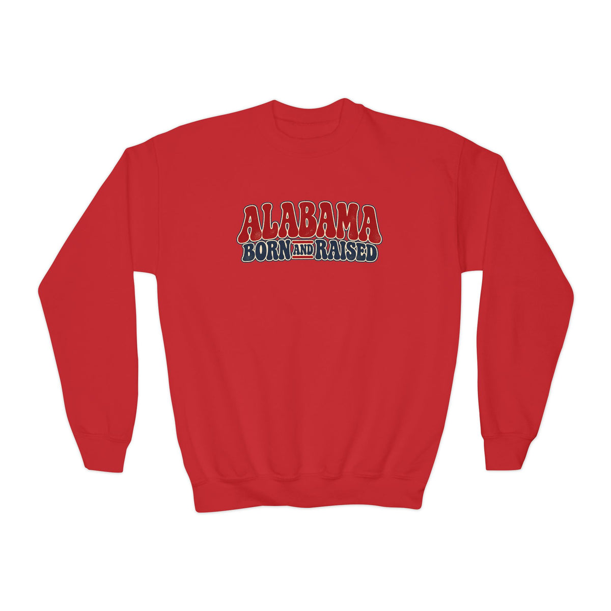 Alabama Born and Raised Retro 1970s Americana Unisex Youth Crewneck Sweatshirt Graphic