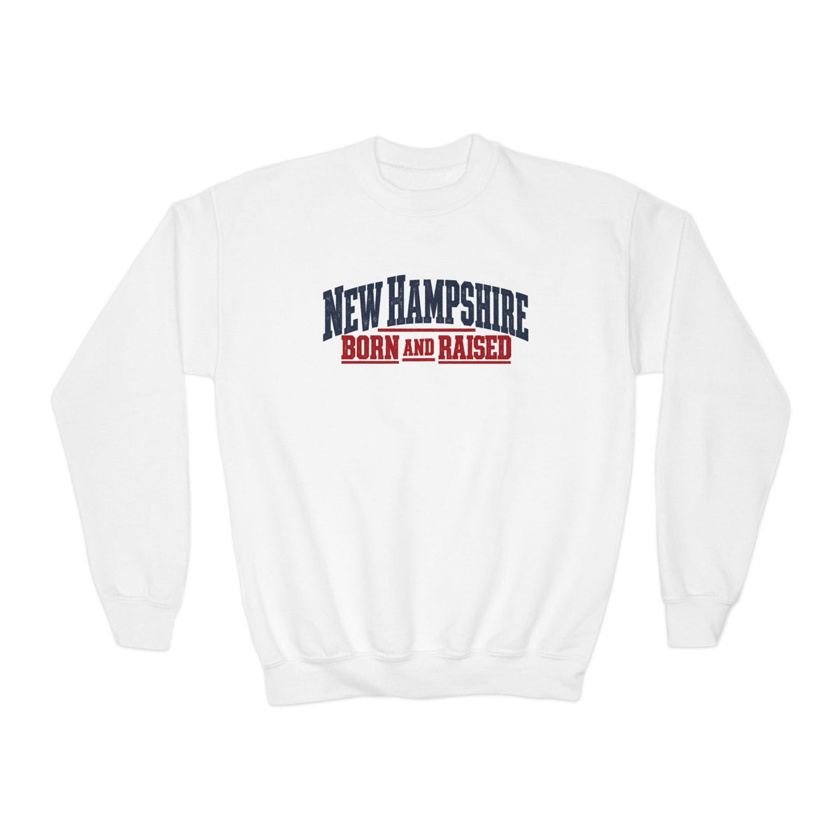 New Hampshire Born and Raised Vintage New England Unisex Youth Crewneck Sweatshirt Graphic