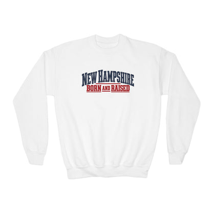 New Hampshire Born and Raised Vintage New England Unisex Youth Crewneck Sweatshirt Graphic