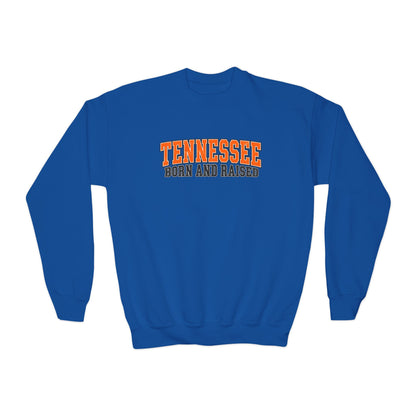 Tennessee Born and Raised Vintage Athletic Unisex Youth Crewneck Sweatshirt Graphic