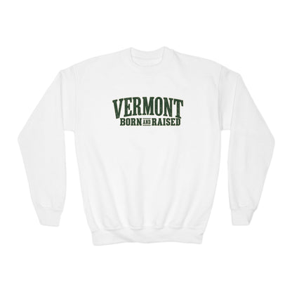 Vermont Born and Raised Premium Vermont Heritage Unisex Youth Crewneck Sweatshirt