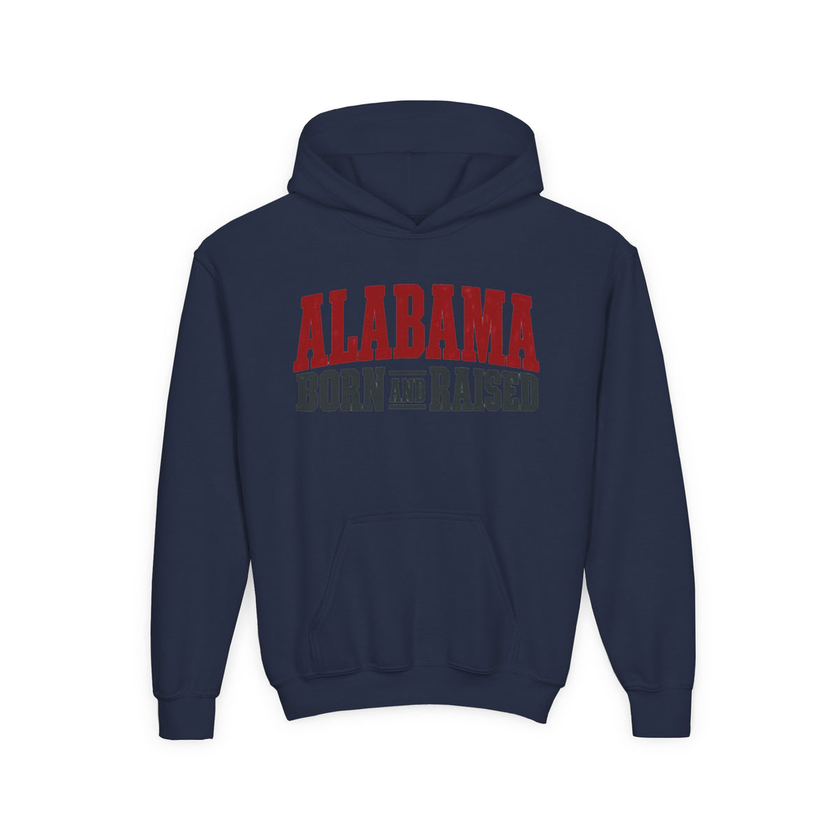 Alabama Born and Raised Rugged Workwear Unisex Youth Heavy Blend Hooded Sweatshirt Graphic