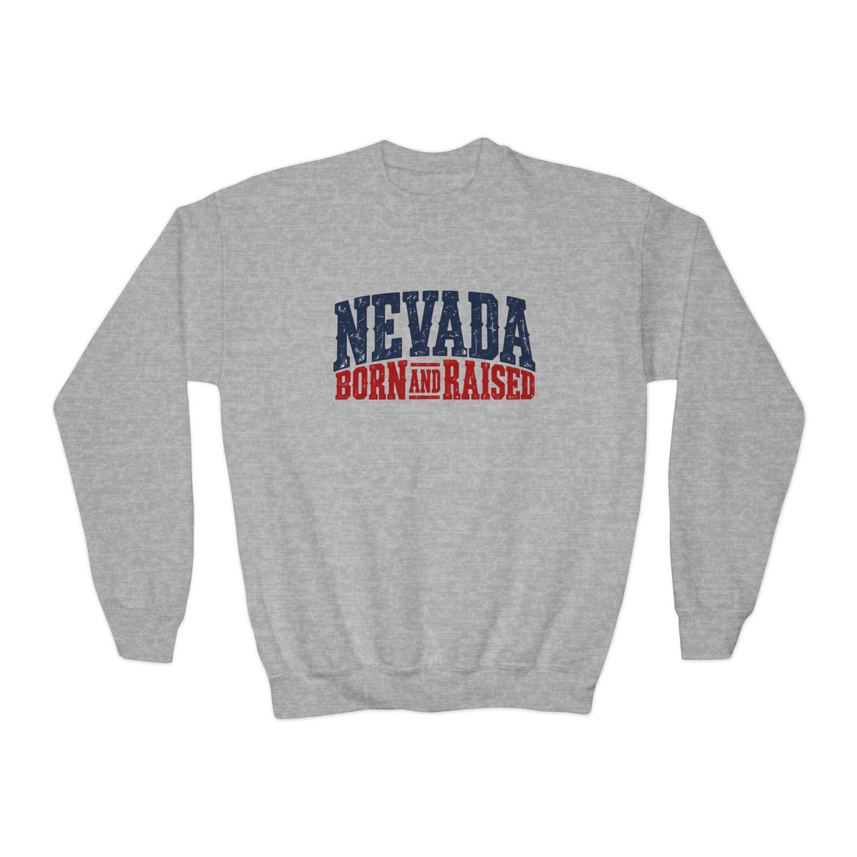 Nevada Born and Raised Rugged Western Unisex Youth Crewneck Sweatshirt Graphic