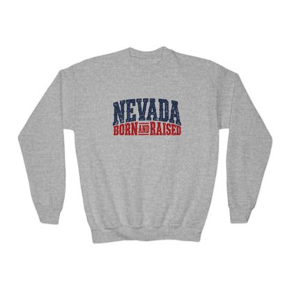 Nevada Born and Raised Rugged Western Unisex Youth Crewneck Sweatshirt Graphic
