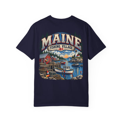 Maine Fishing Village Unisex Comfort Color 1717 Streetwear Graphic Tee