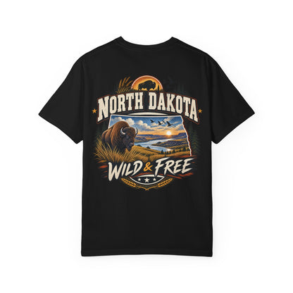 North Dakota Wild & Free Unisex Comfort Color 1717 Streetwear Graphic Tee
