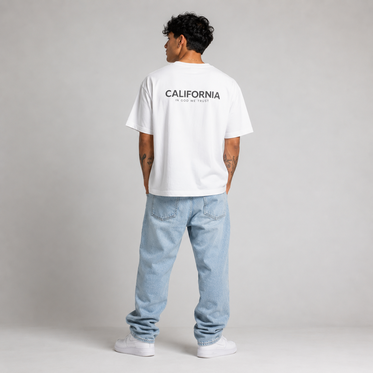 California All State In God We Trust Unisex Casual Oversized Boxy Tee