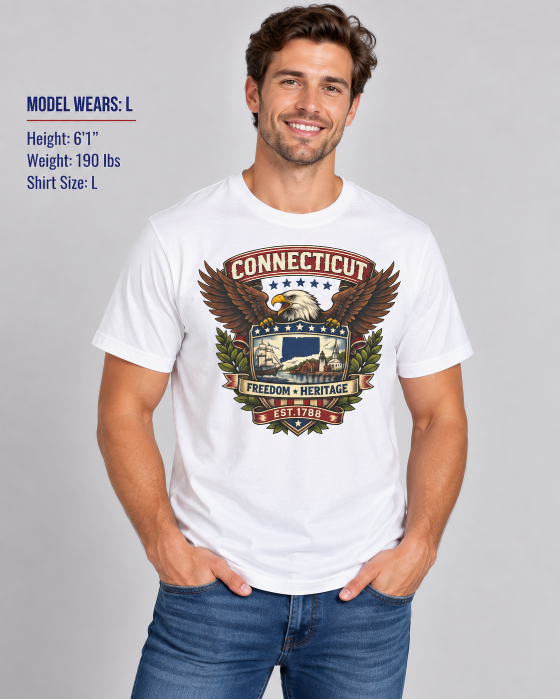 Connecticut American Eagle Unisex Softstyle T Shirt State Pride Graphic Tee Collections FS03