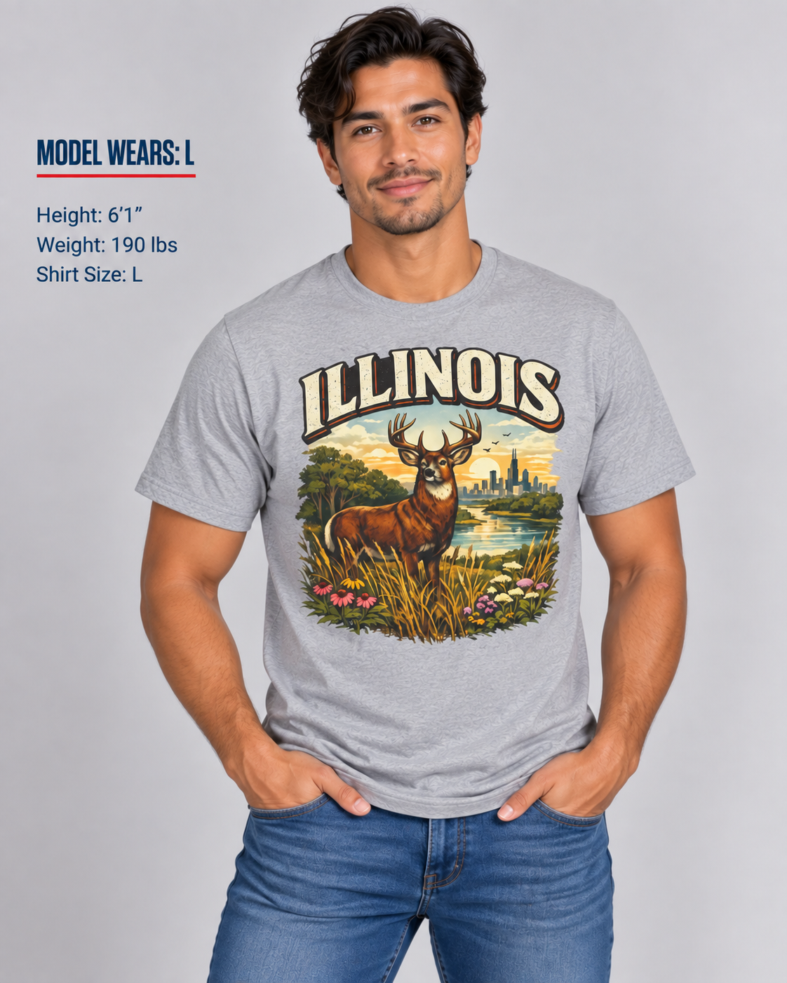 Illinois Wildlife Unisex Softstyle T Shirt State Pride Graphic Tee Collections FS03