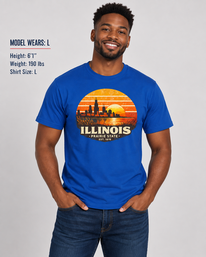 Illinois Skyline Sunset Unisex Softstyle T Shirt State Pride Graphic Tee Collections FS03