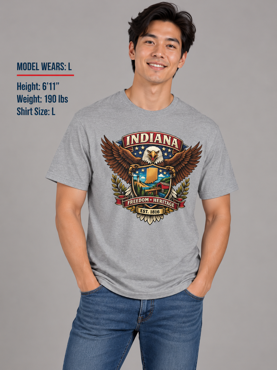 Indiana Americana Eagle Unisex Softstyle T Shirt State Pride Graphic Tee Collections FS03