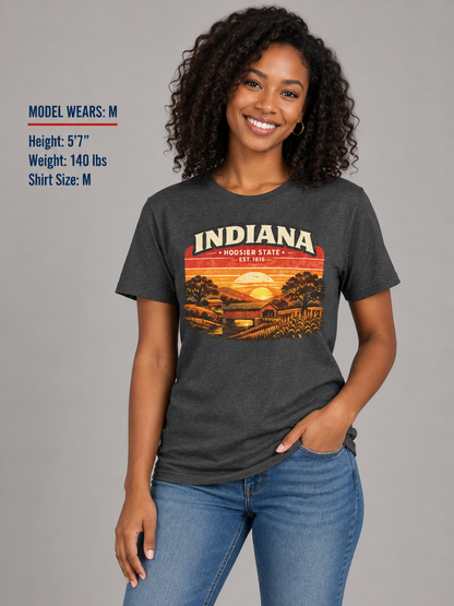 Indiana Countryside Sunset Unisex Softstyle T Shirt State Pride Graphic Tee Collections FS03