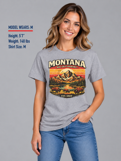 Montana Mountain Sunset Unisex Softstyle T Shirt State Pride Graphic Tee Collections FS03