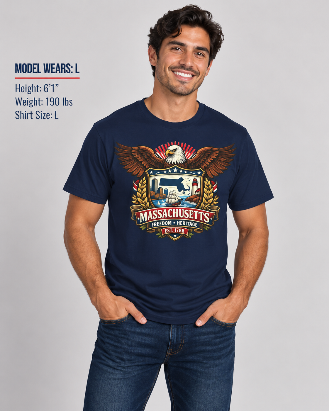 Massachusetts Americana Eagle Unisex Softstyle T Shirt State Pride Graphic Tee Collections FS03