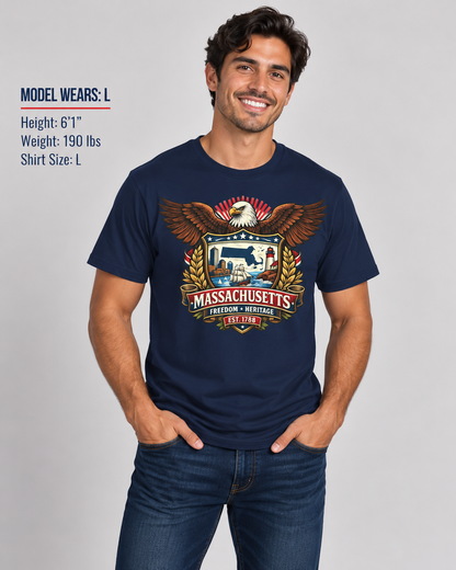 Massachusetts Americana Eagle Unisex Softstyle T Shirt State Pride Graphic Tee Collections FS03