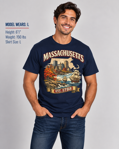 Vintage Massachusetts Heritage Unisex Softstyle T Shirt State Pride Graphic Tee Collections FS03