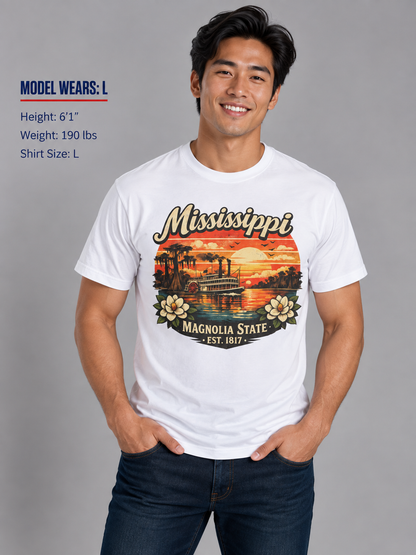 Mississippi River Sunset Unisex Softstyle T Shirt State Pride Graphic Tee Collections FS03