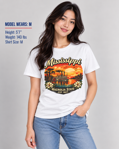 Mississippi River Sunset Unisex Softstyle T Shirt State Pride Graphic Tee Collections FS03
