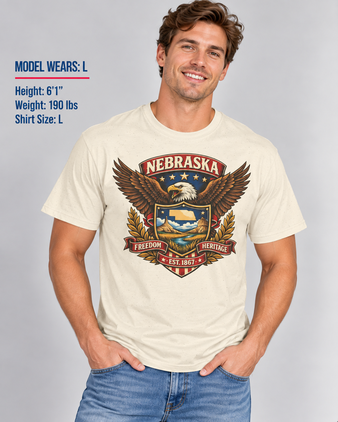 Nebraska Americana Eagle Unisex Softstyle T Shirt State Pride Graphic Tee Collections FS03
