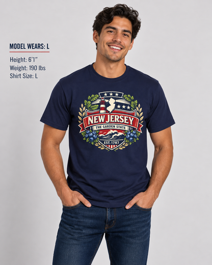 New Jersey Heritage Badge Unisex Softstyle T Shirt State Pride Graphic Tee Collections FS03