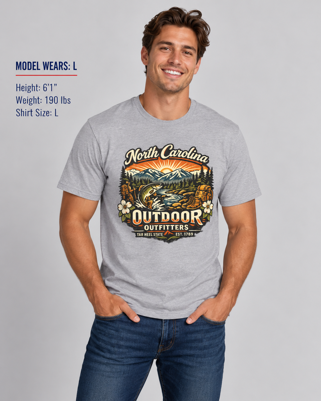 North Carolina Outdoor Outfitters Unisex Softstyle T Shirt State Pride Graphic Tee Collections FS03