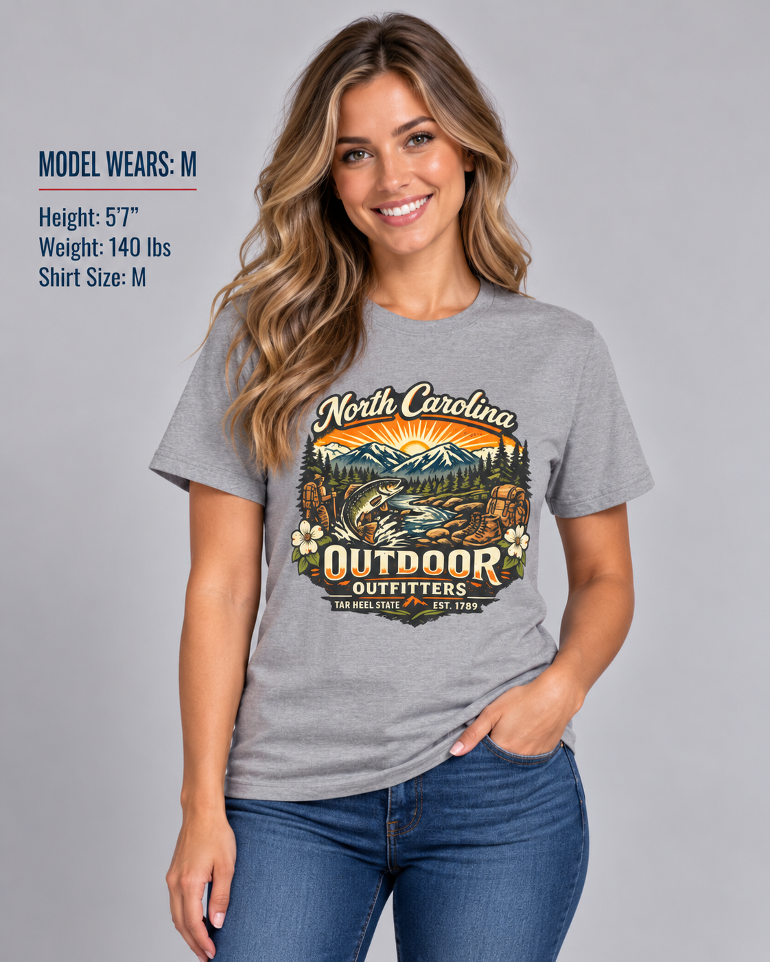 North Carolina Outdoor Outfitters Unisex Softstyle T Shirt State Pride Graphic Tee Collections FS03